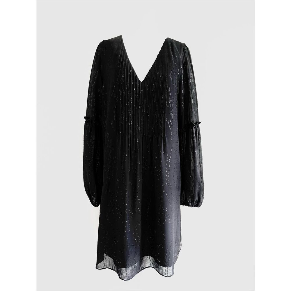 Lilly Pulitzer Cleme Long Sleeve Silk Dress Black Onyx Fish Clip Chiffon EUC 12